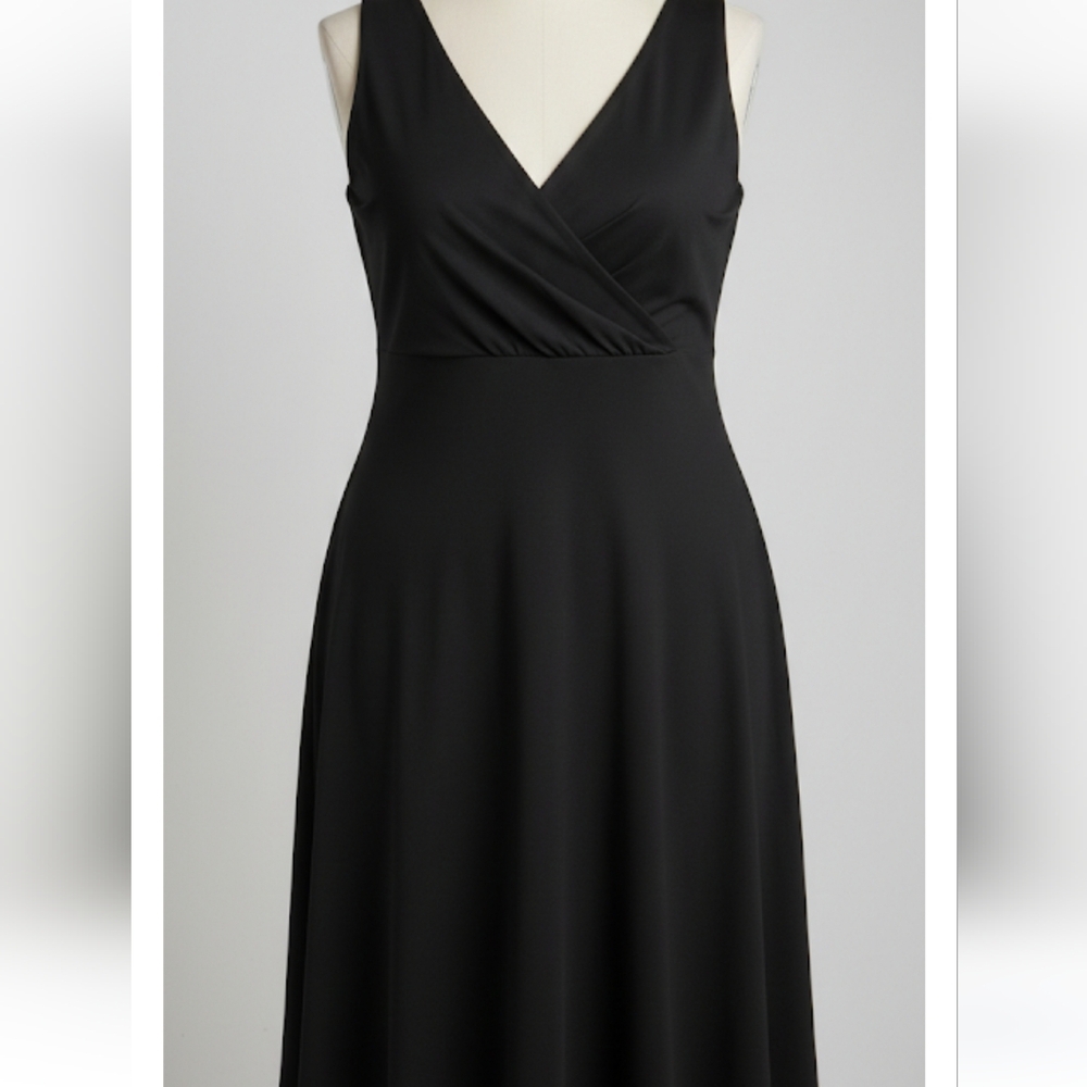 Grace Karin Classic Black V-Neck Sleeveless Midi Dress sz 20W Fit & Flare Plus